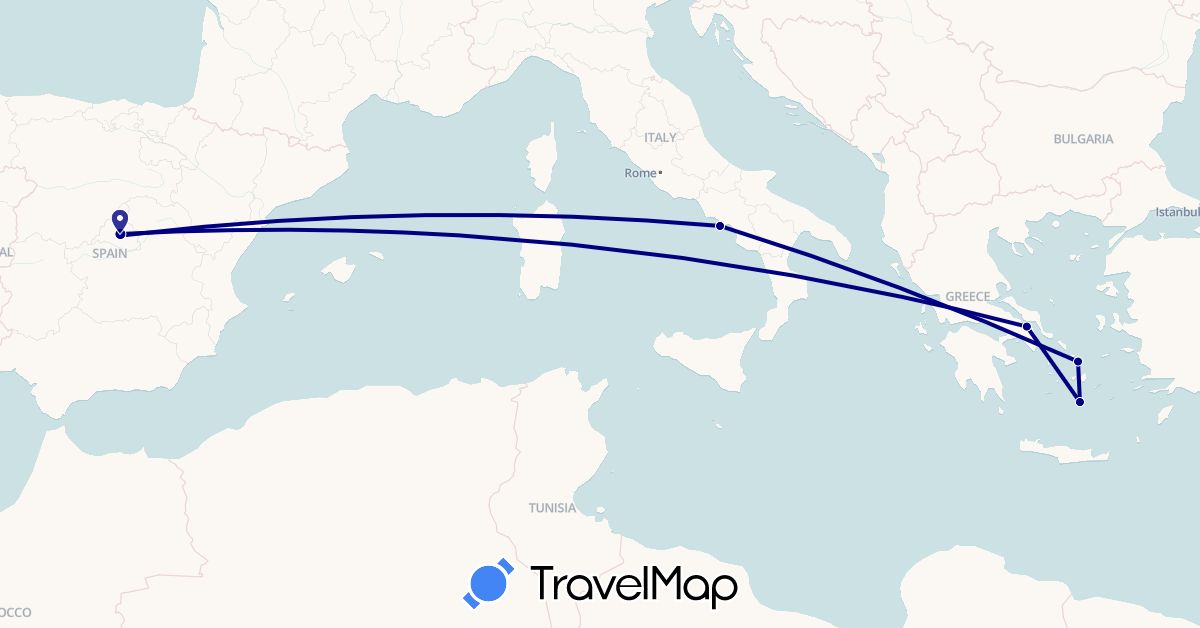 TravelMap itinerary: driving in Spain, Greece, Italy (Europe)